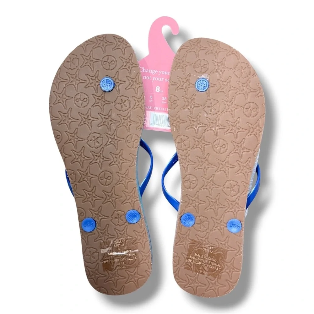 Lindsay Phillips Embellished Flip Flops Kelli Princess Blue Sz 8 sandals